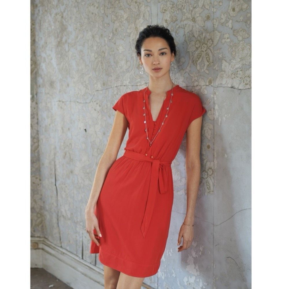 Anthropologie Maeve Odille Shirt Dress In Red Size Small